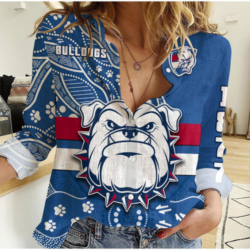 bulldogs-football-women-casual-shirt-scraggers-1877-aboriginal-dot-painting-newest-version