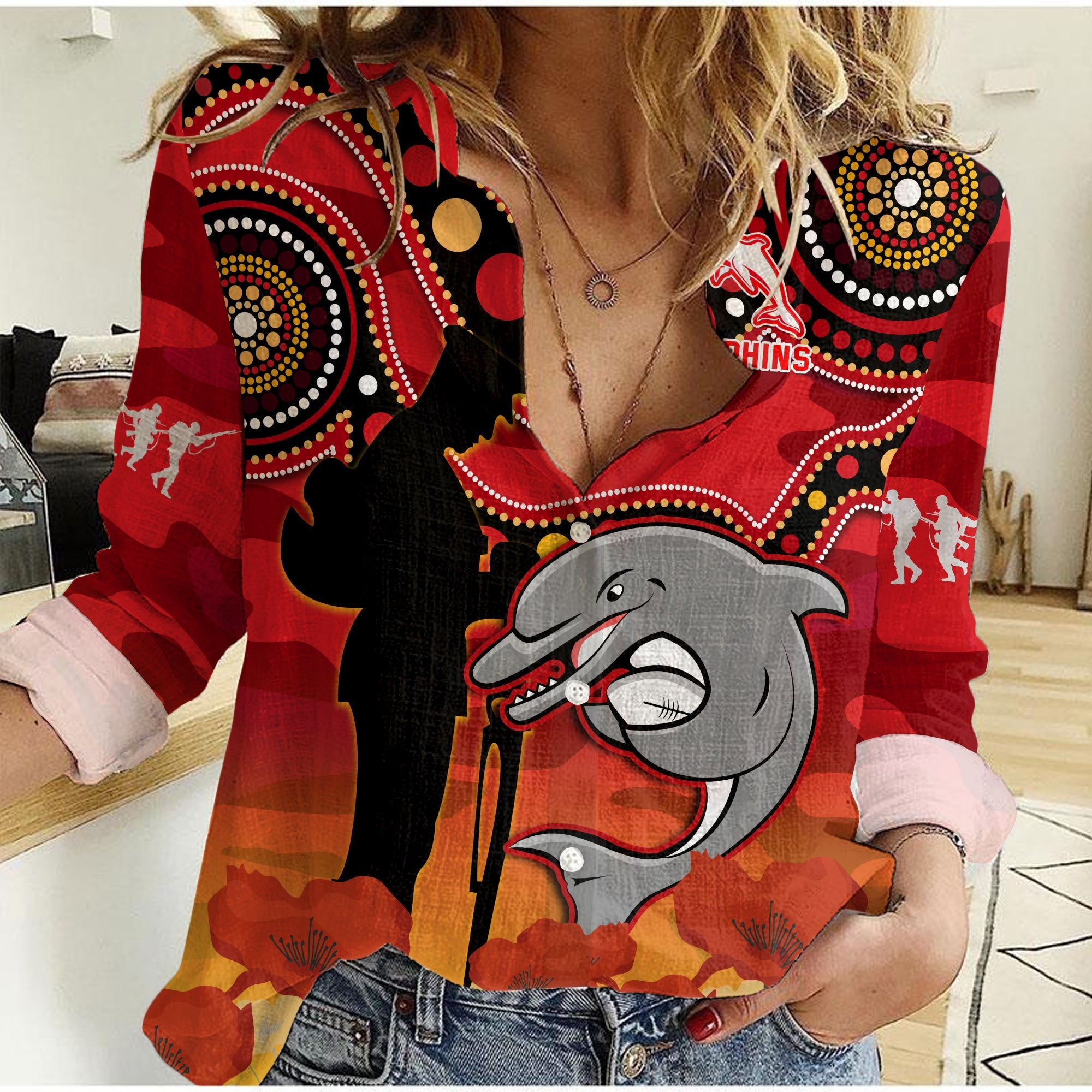 custom-text-and-number-dolphins-rugby-anzac-2023-women-casual-shirt-lest-we-forget