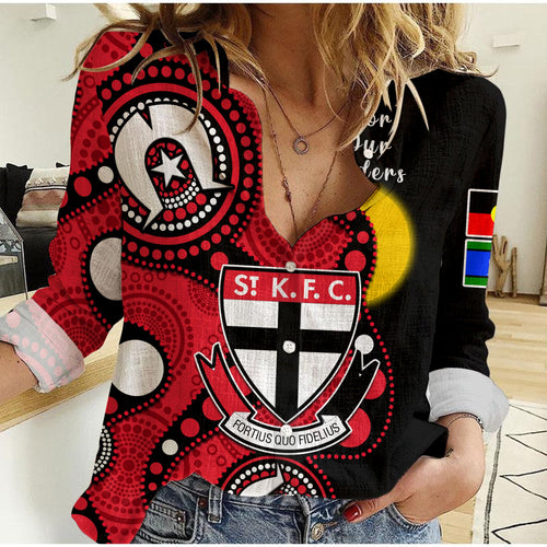 custom-text-and-number-st-kilda-football-naidoc-2023-women-casual-shirt-saints-indigenous-for-our-elders