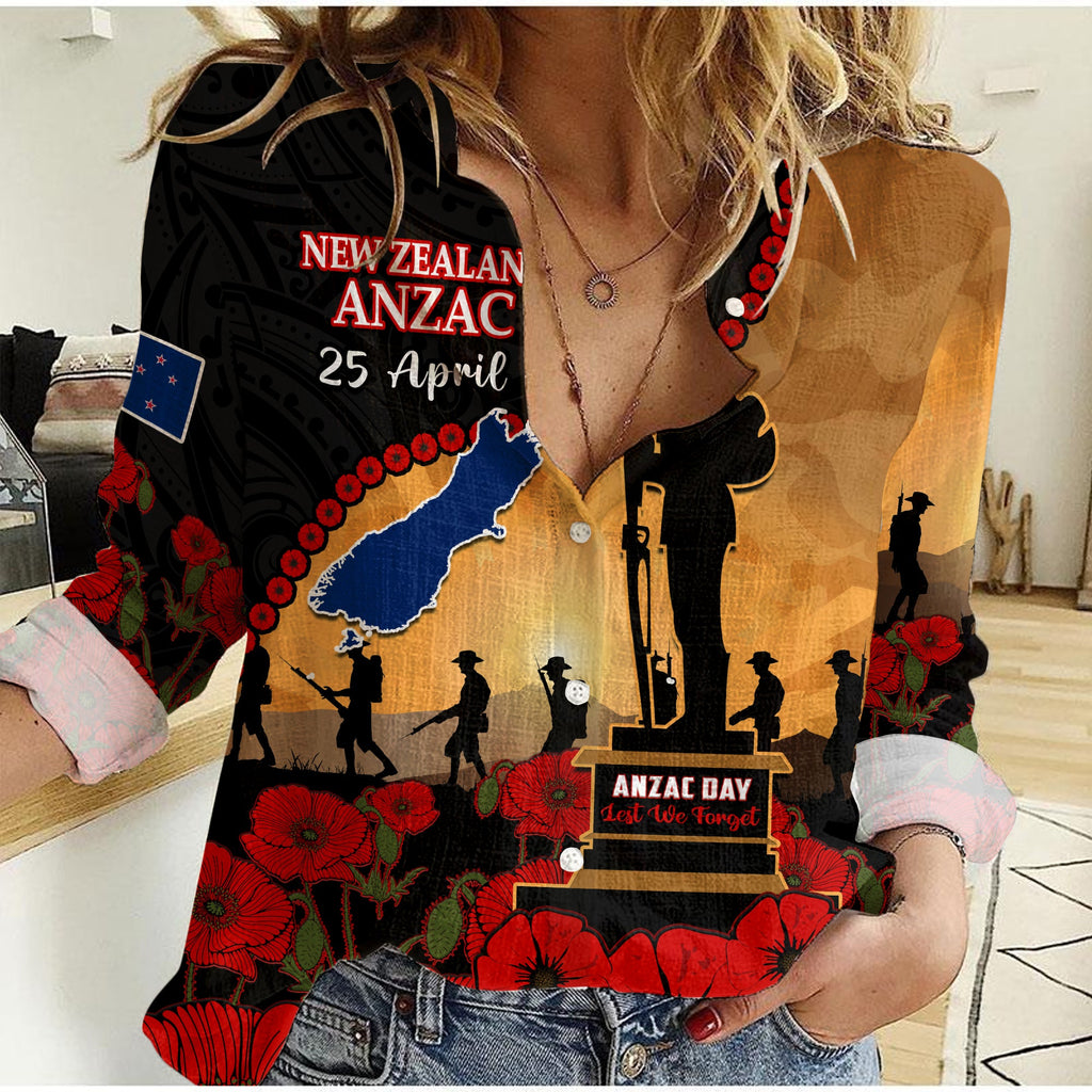 custom-personalised-new-zealand-anzac-women-casual-shirt-maori-camouflage-mix-poppies-we-will-remember-them