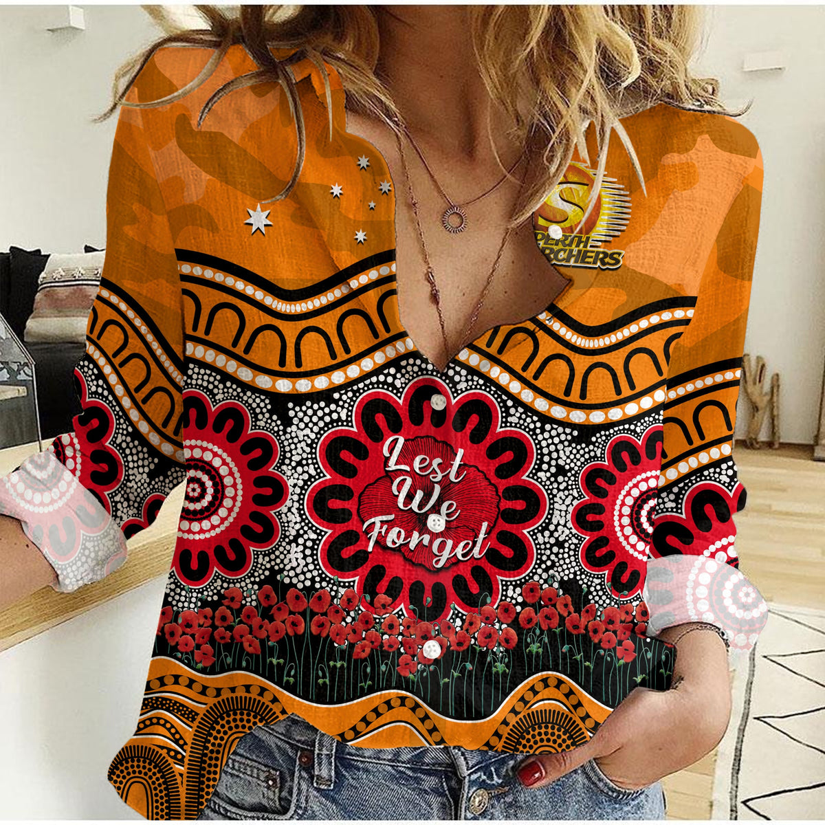 custom-text-and-number-perth-scorchers-cricket-anzac-women-casual-shirt-poppy-aboriginal-camouflage