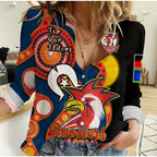 custom-text-and-number-roosters-rugby-naidoc-2023-women-casual-shirt-tricolours-for-our-elders-indigenous-art