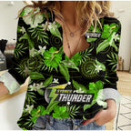 custom-text-and-number-sydney-thunder-cricket-women-casual-shirt-aboriginal-art-mix-tropical-flowers