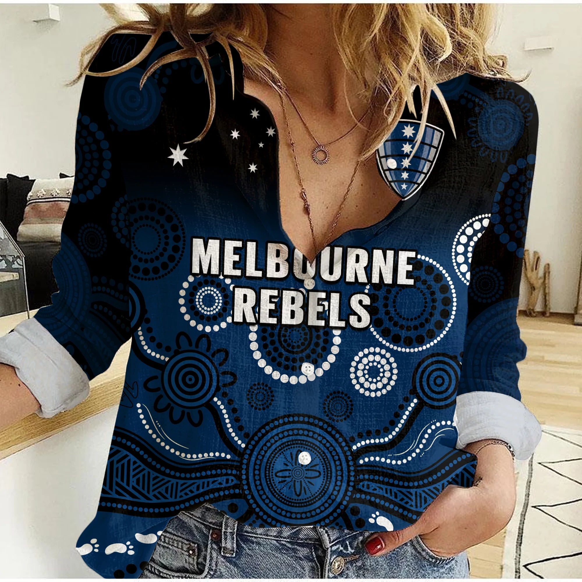 custom-text-and-number-melbourne-rebels-rugby-women-casual-shirt-gradient-aboriginal