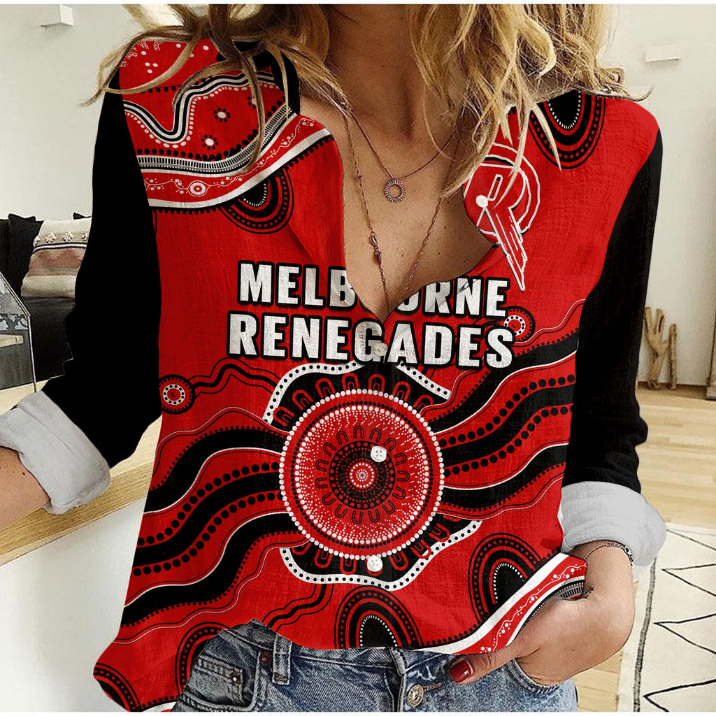 custom-text-and-number-renegades-cricket-women-casual-shirt-melbourne-aboriginal-painting