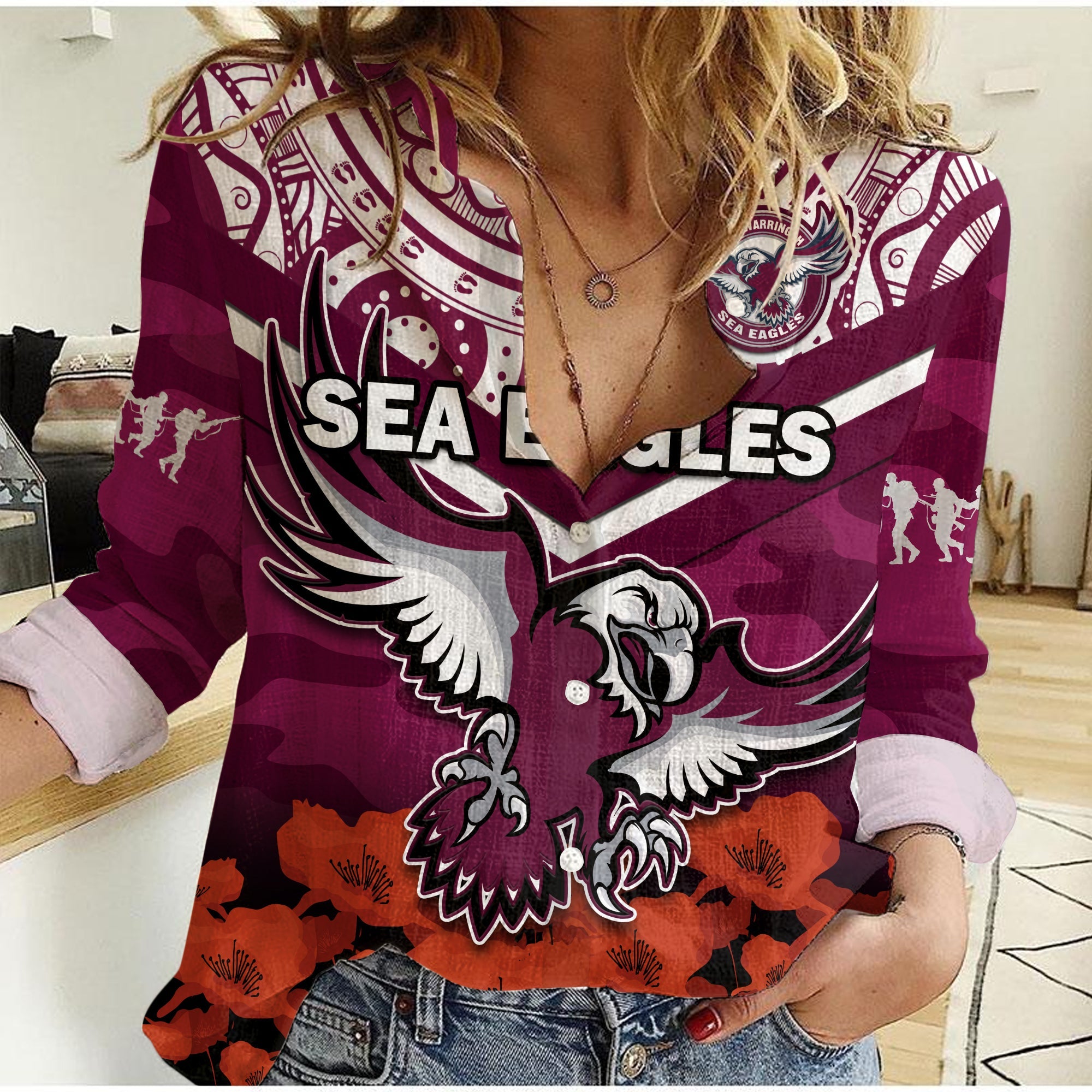 sea-eagles-rugby-anzac-2023-rugby-women-casual-shirt-camouflage-mix-indigenous