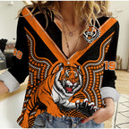 custom-text-and-number-wests-tigers-rugby-women-casual-shirt-indigenous-black-artsy