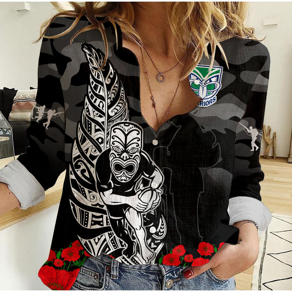 custom-text-and-number-warriors-anzac-2023-women-casual-shirt-nz-fern-camouflage-poppy-mix-aboriginal
