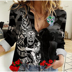 custom-text-and-number-warriors-anzac-2023-women-casual-shirt-nz-fern-camouflage-poppy-mix-aboriginal