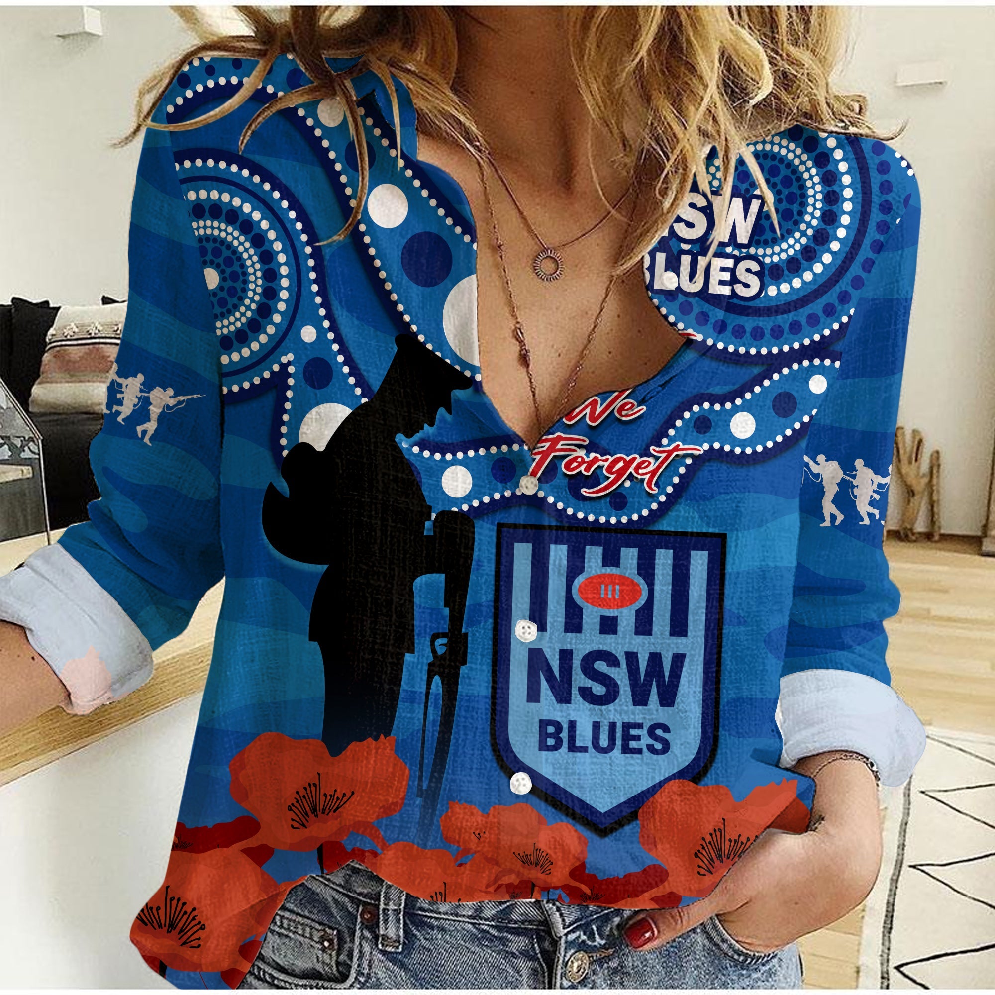 custom-text-and-number-blues-rugby-anzac-2023-women-casual-shirt-nsw-aboriginal-mix-poppy-camouflage
