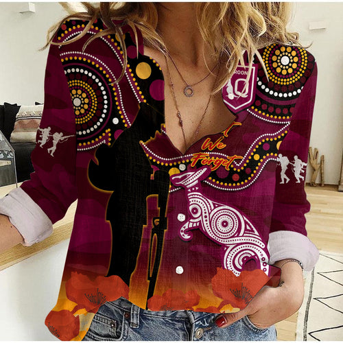 custom-text-and-number-maroons-rugby-anzac-2023-women-casual-shirt-qld-aboriginal-mix-poppy-camouflage
