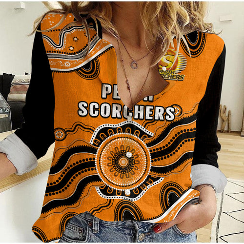 custom-text-and-number-perth-scorchers-cricket-women-casual-shirt-aboriginal-painting