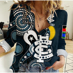 custom-text-and-number-carlton-football-naidoc-2023-women-casual-shirt-blues-for-our-elders-indigenous-art