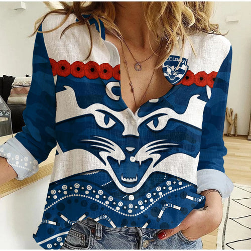 custom-text-and-number-cats-football-anzac-women-casual-shirt-geelong-camouflage-poppy-mix-aboriginal