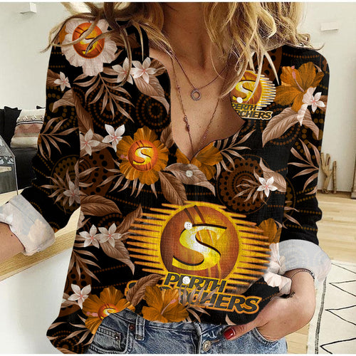 perth-scorchers-cricket-women-casual-shirt-aboriginal-art-mix-tropical-flowers