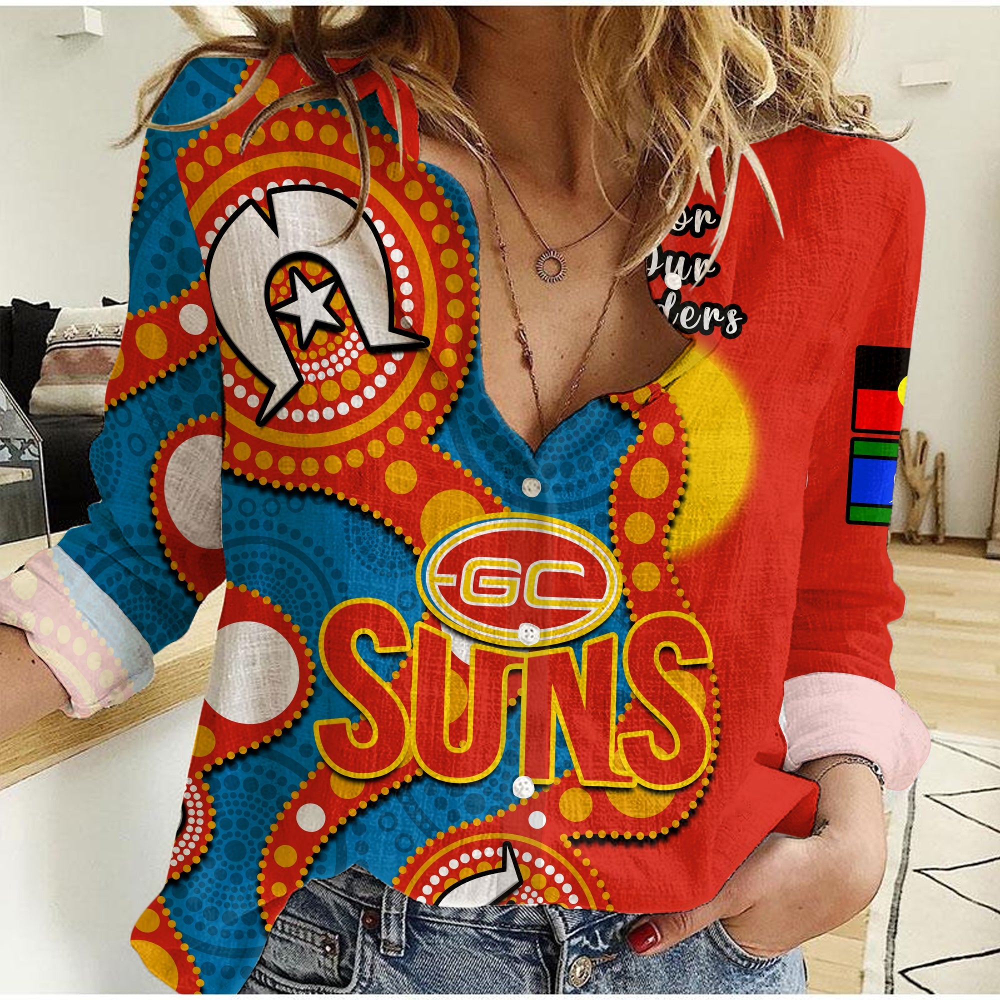 custom-text-and-number-gold-coast-football-naidoc-2023-women-casual-shirt-suns-indigenous-for-our-elders