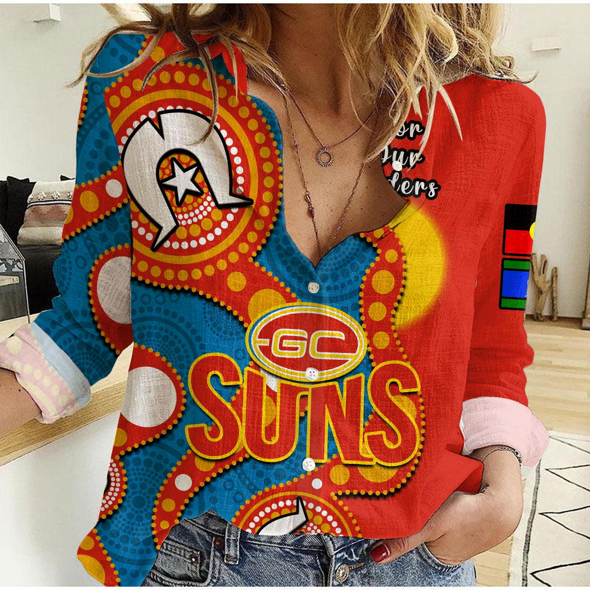 custom-text-and-number-gold-coast-football-naidoc-2023-women-casual-shirt-suns-indigenous-for-our-elders
