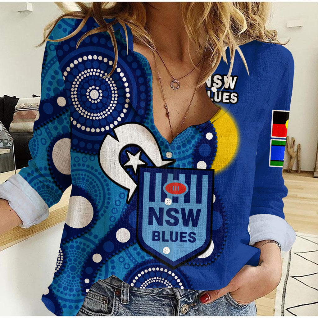 custom-text-and-number-blues-rugby-naidoc-2023-women-casual-shirt-nsw-for-our-elders-indigenous-art