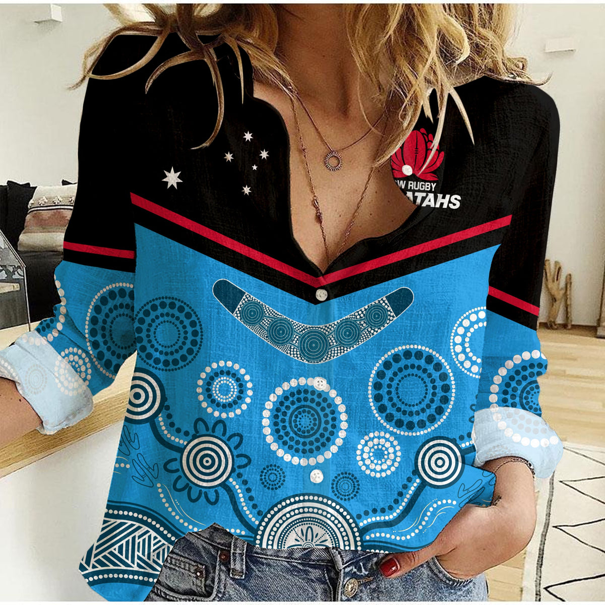 custom-text-and-number-waratahs-super-rugby-2023-women-casual-shirt-nsw-tahs-indigenous-art