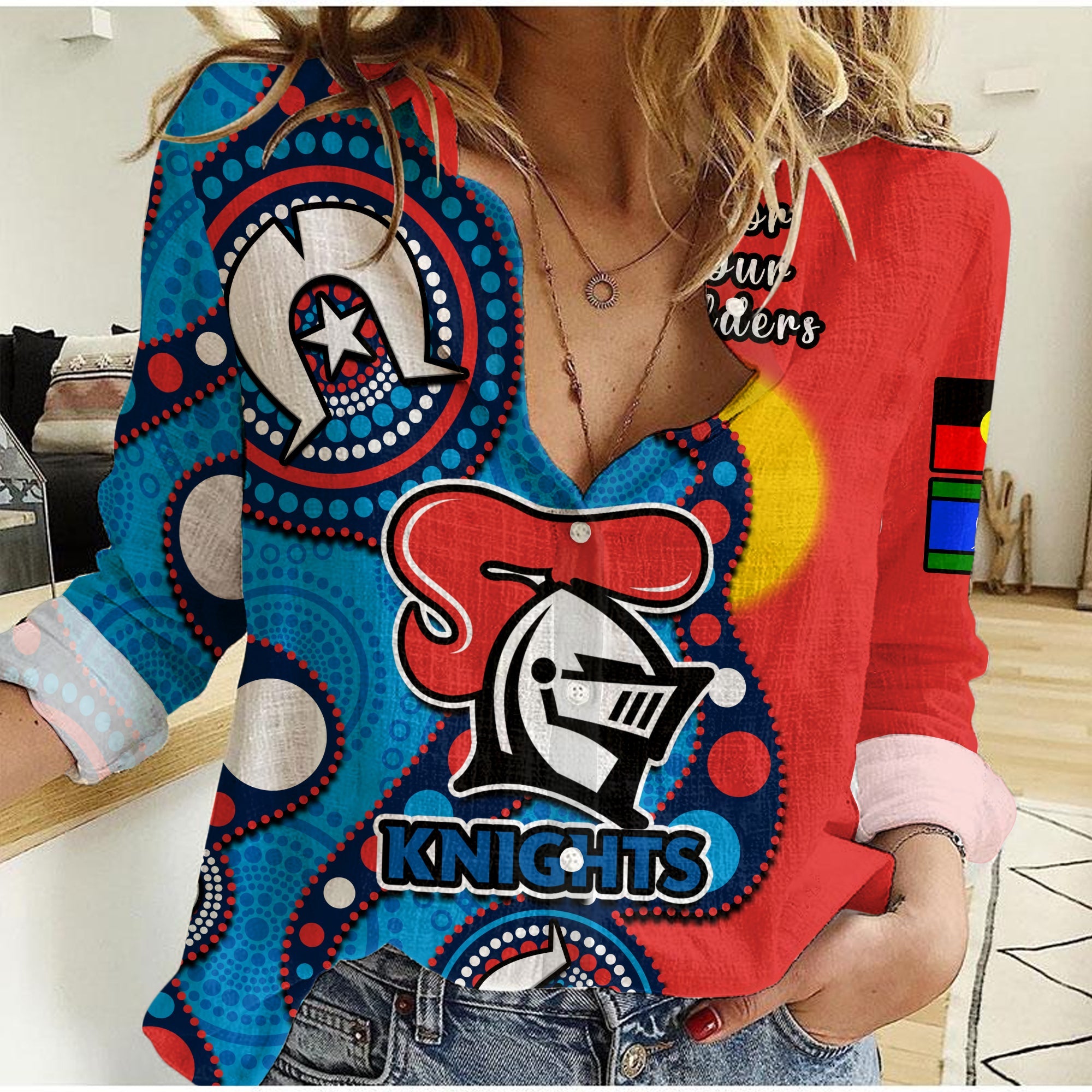 custom-text-and-number-knights-rugby-naidoc-2023-women-casual-shirt-indigenous-for-our-elders