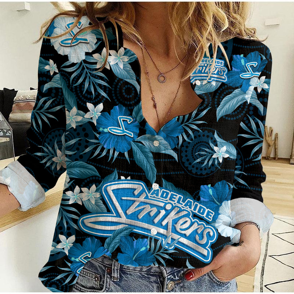 adelaide-strikers-cricket-women-casual-shirt-aboriginal-art-mix-tropical-flowers