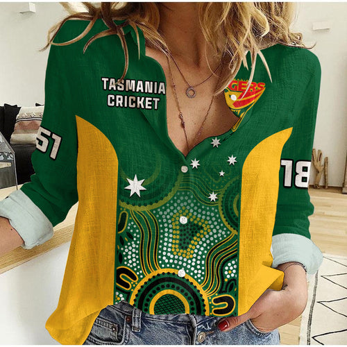 custom-text-and-number-tasmania-cricket-2023-women-casual-shirt-tigers-sheffield-shield-indigenous