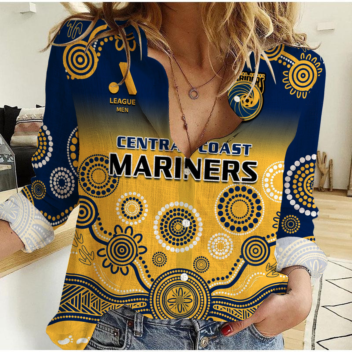 custom-text-and-number-central-coast-football-women-casual-shirt-a-league-men-mariners-2004-indigenous-gradient-style