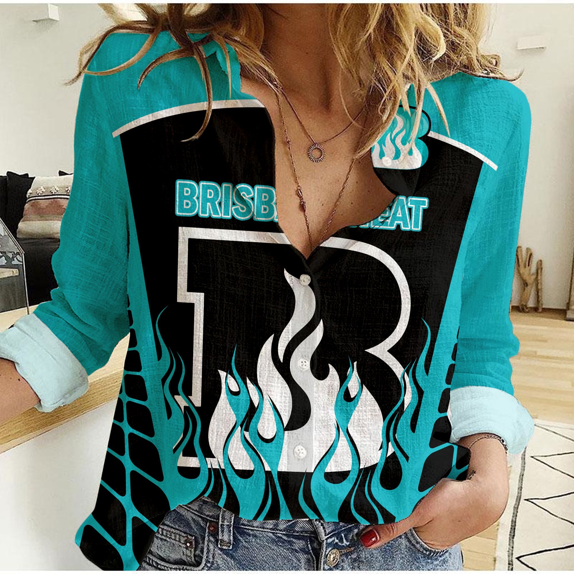 custom-text-and-number-brisbane-heat-cricket-2023-women-casual-shirt-simple-style