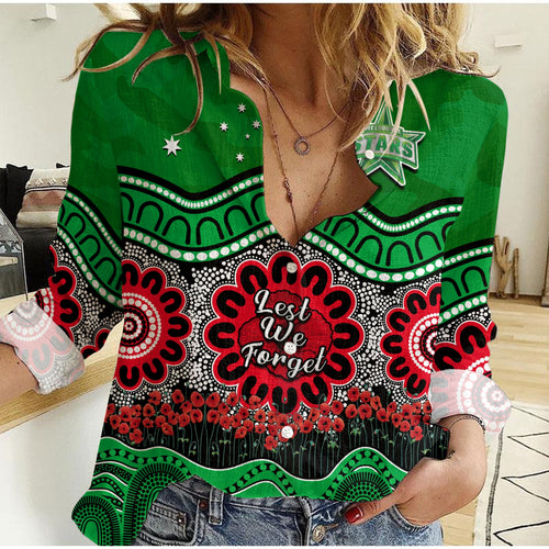 custom-text-and-number-stars-cricket-anzac-women-casual-shirt-melbourne-poppy-aboriginal-camouflage