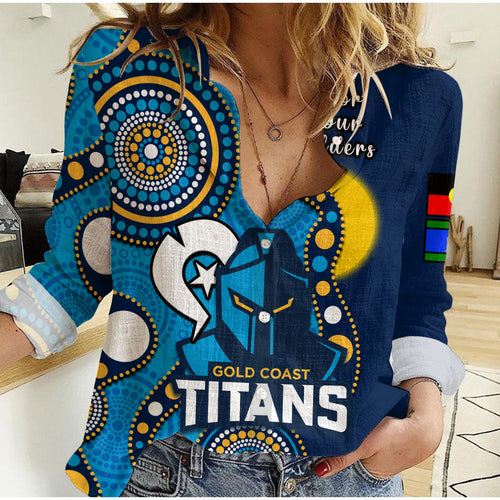 custom-text-and-number-titans-rugby-naidoc-2023-women-casual-shirt-indigenous-for-our-elders