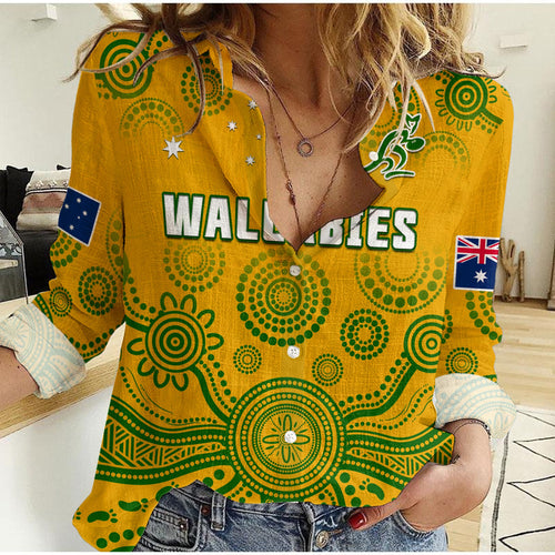 custom-text-and-number-australia-2022-rugby-women-casual-shirt-wallabies-aboriginal-yellow-style