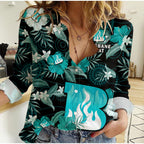 custom-text-and-number-brisbane-heat-cricket-women-casual-shirt-aboriginal-art-mix-tropical-flowers