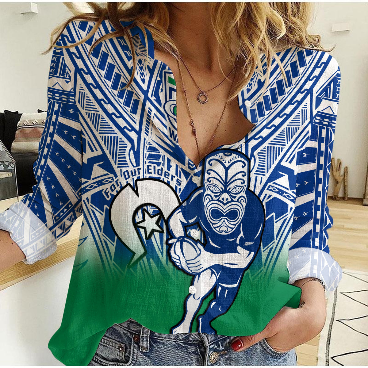 custom-text-and-number-warriors-rugby-naidoc-2023-women-casual-shirt-new-zealand-tiki-for-our-elders