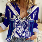 custom-text-and-number-bulldogs-rugby-women-casual-shirt-canterbury-bankstown-1935-indigenous-artsy