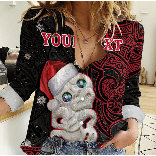 custom-personalised-new-zealand-christmas-women-casual-shirt-hei-tiki-red-pohutukawa-meri-kirihimete