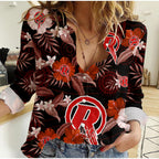 custom-text-and-number-melbourne-renegades-cricket-women-casual-shirt-aboriginal-art-mix-tropical-flowers