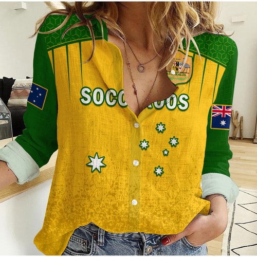 custom-text-and-number-australia-soccer-women-casual-shirt-socceroos-dots-kangaroo-simple-style