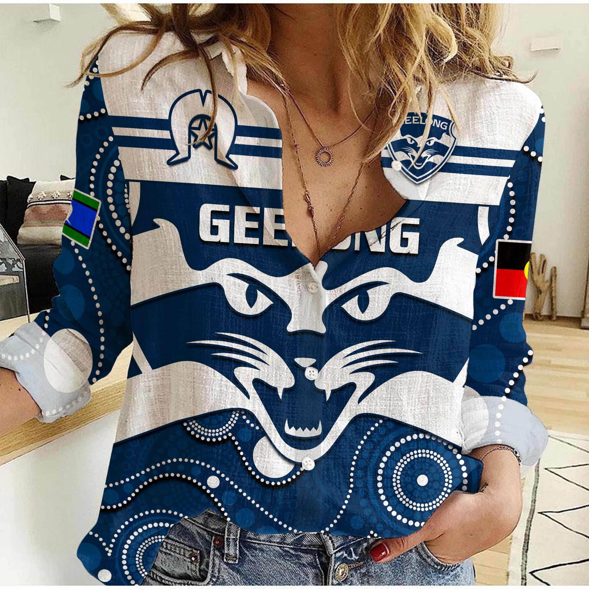 custom-text-and-number-geelong-football-naidoc-2023-women-casual-shirt-cats-for-our-elders-indigenous-art
