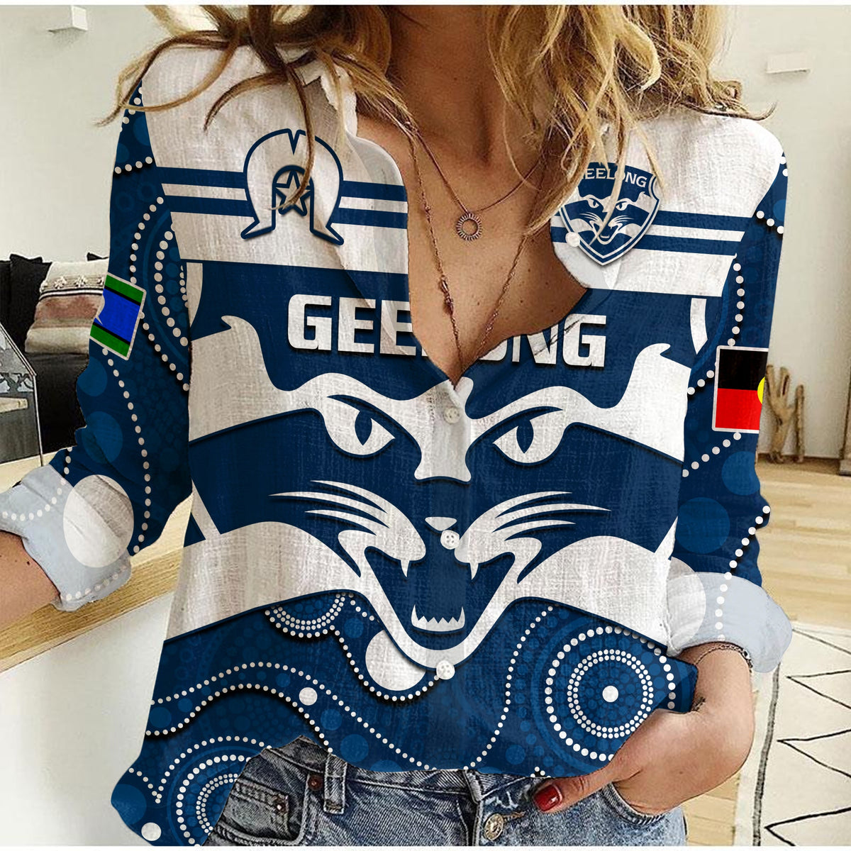 custom-text-and-number-geelong-football-naidoc-2023-women-casual-shirt-cats-for-our-elders-indigenous-art