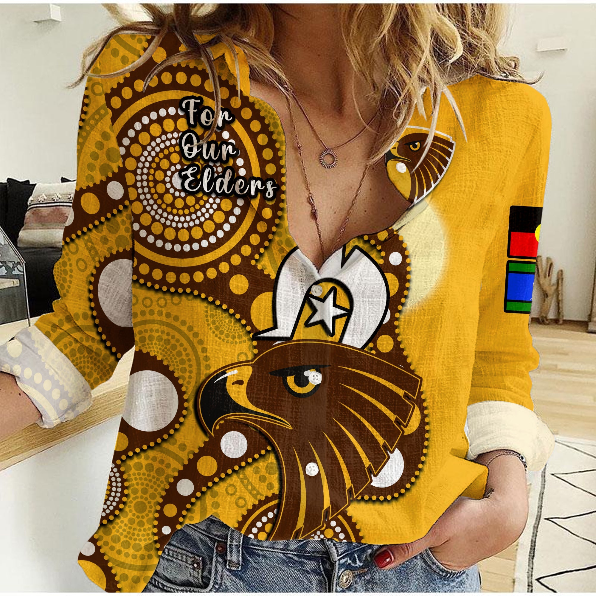 custom-text-and-number-hawthorn-football-naidoc-2023-women-casual-shirt-hawks-for-our-elders-indigenous