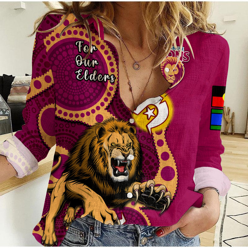 custom-text-and-number-brisbane-lions-football-naidoc-2023-women-casual-shirt-for-our-elders-indigenous-art