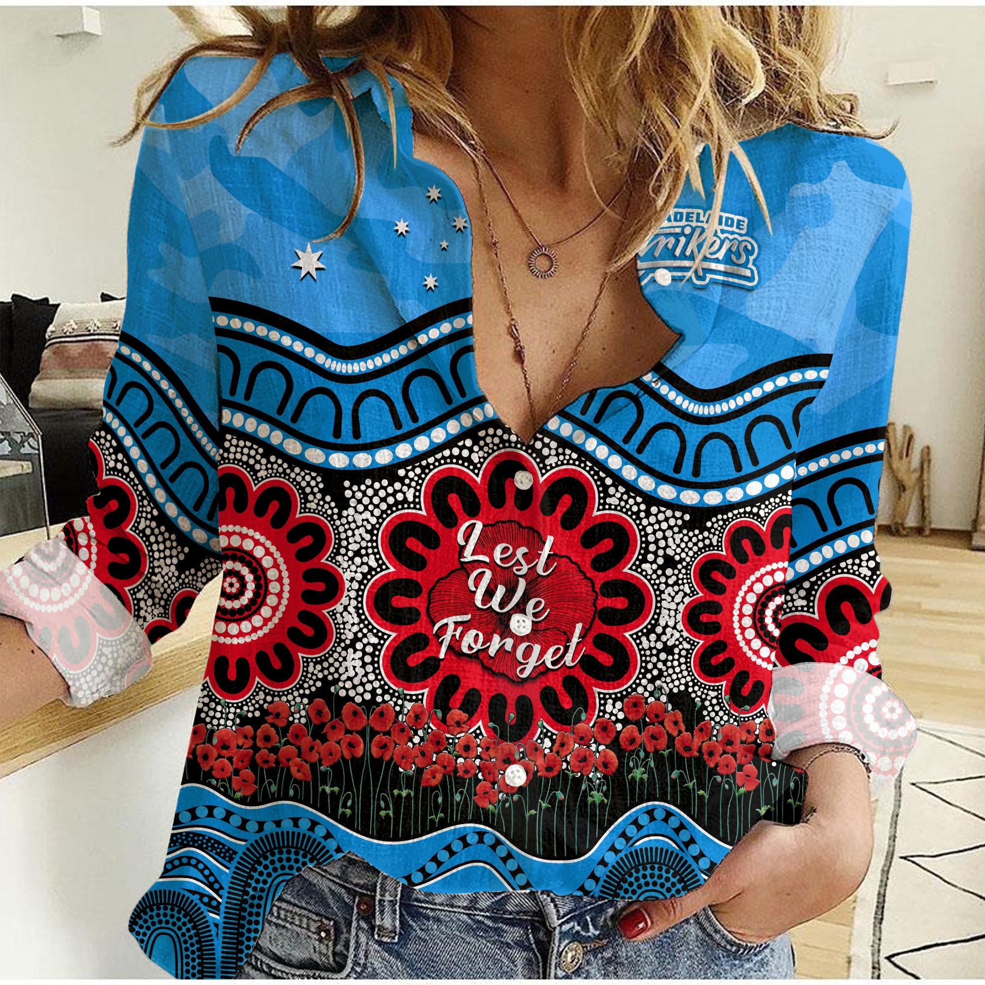 custom-text-and-number-adelaide-strikers-cricket-anzac-women-casual-shirt-poppy-aboriginal-camouflage