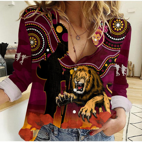 custom-text-and-number-brisbane-lions-football-anzac-2023-women-casual-shirt-aboriginal-mix-poppy-camouflage