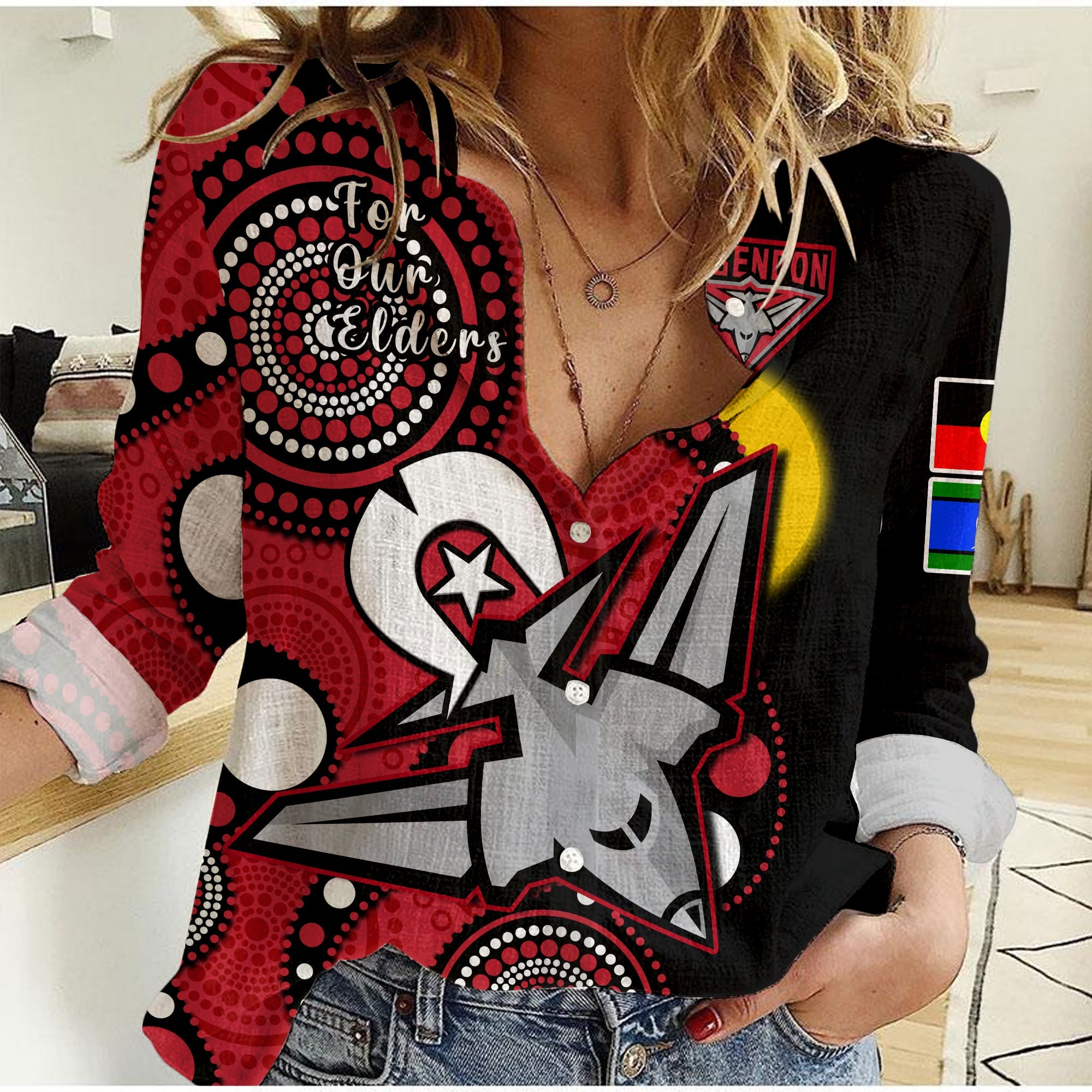 essendon-football-naidoc-2023-women-casual-shirt-bombers-for-our-elders-indigenous-art