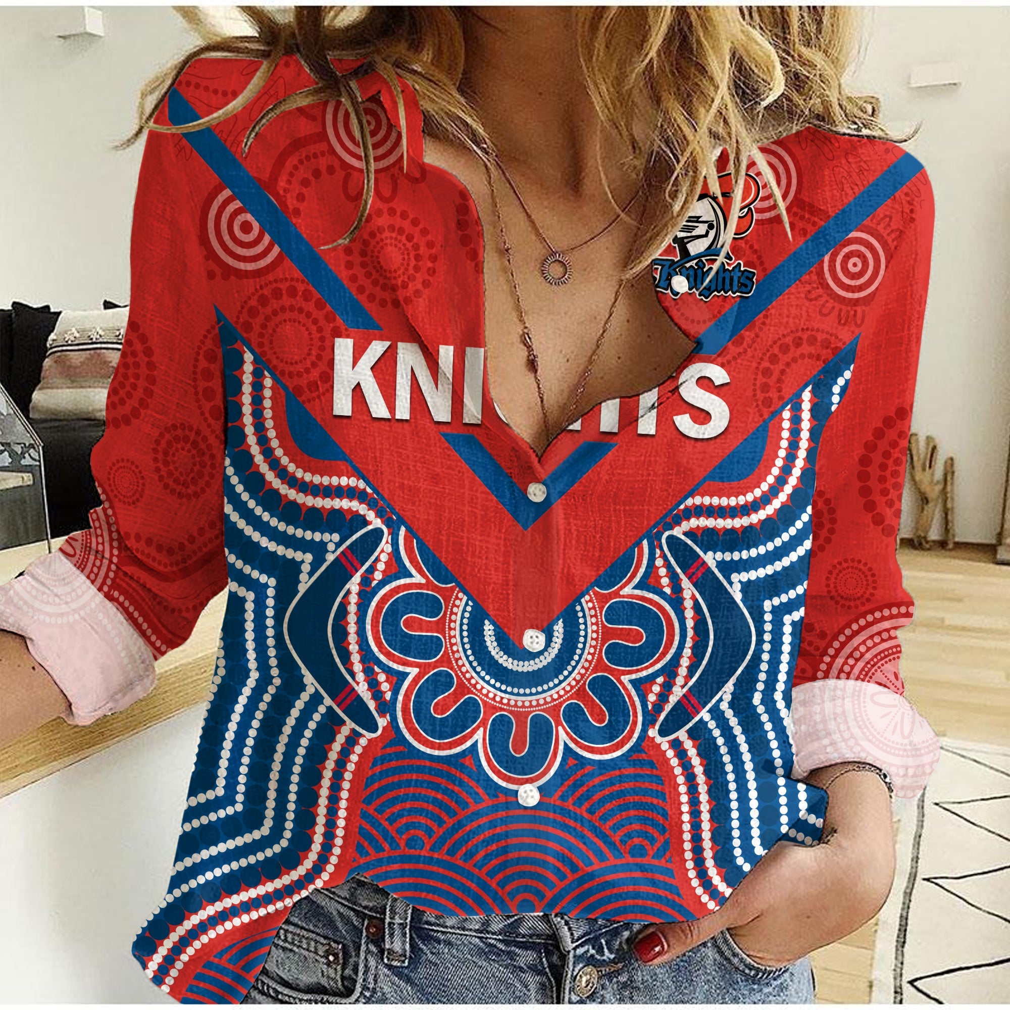 custom-text-and-number-knights-rugby-women-casual-shirt-novocastrians-1987-aboriginal-art