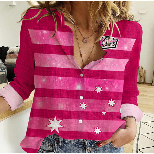 custom-text-and-number-sydney-sixers-cricket-women-casual-shirt-galaxy-star-simple-ver01