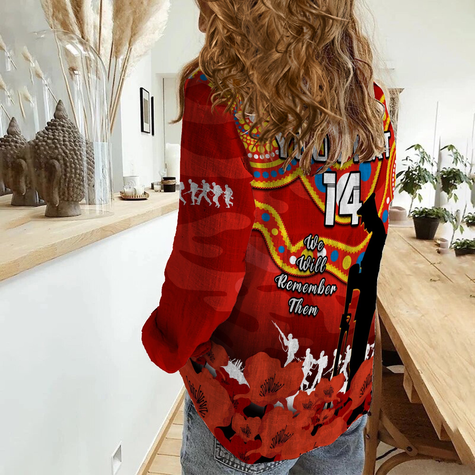 custom-text-and-number-gold-coast-football-anzac-2023-women-casual-shirt-suns-aboriginal-mix-poppy-camouflage