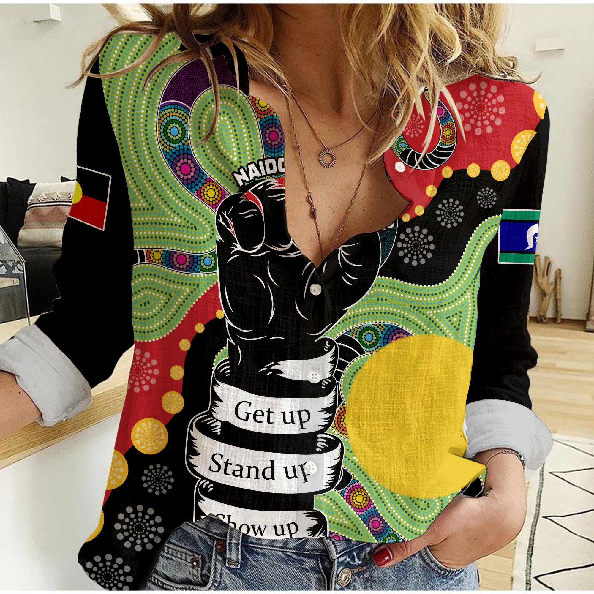custom-text-and-number-aboriginal-naidoc-week-women-casual-shirt-stronger-together-unique-style
