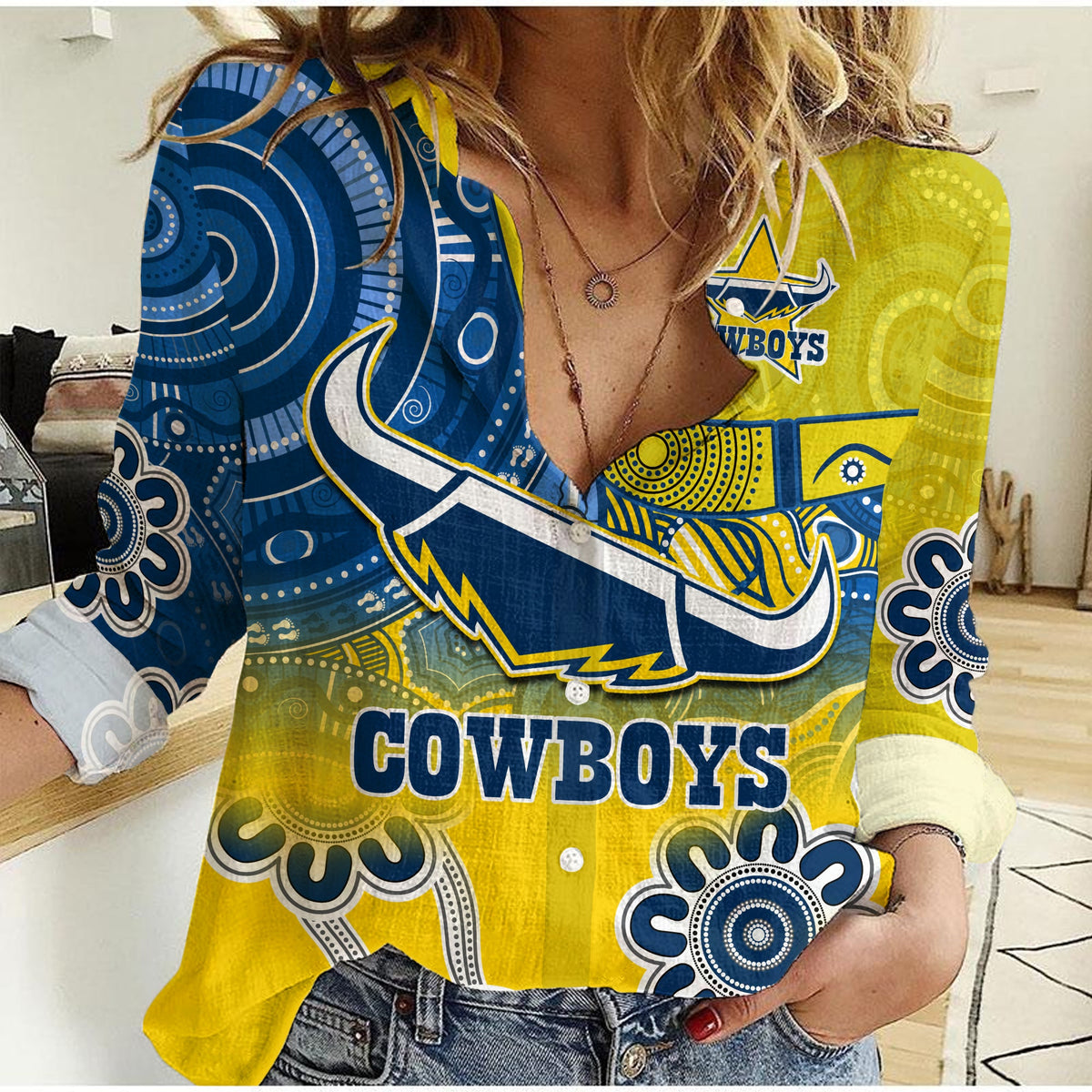 custom-personalised-cowboys-rugby-women-casual-shirt-aboriginal-boomerang-go-premiers-north-queensland