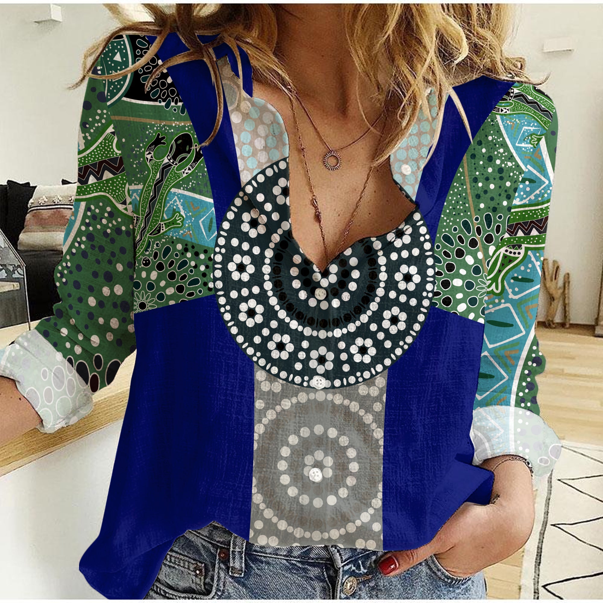 flag-of-torres-strait-islander-women-casual-shirt